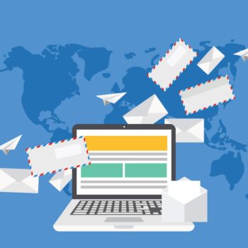 A laptop demonstrating cost per click advertising with envelopes flying out of it, showcasing PPC Management Certification expertise and incorporating SEO best practices.