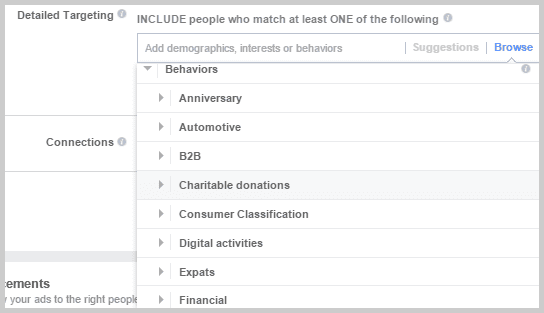 A screenshot of the facebook ad targeting settings for effective facebook advertising management.